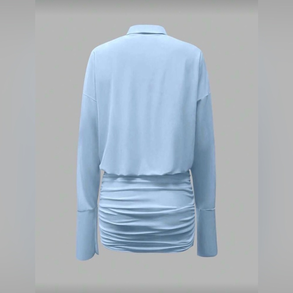 Light Blue Ruched Mini Dress - Picture 2 of 4